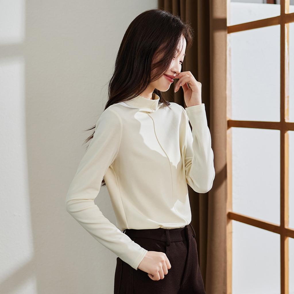 Simple Commuting Mid Seam Semi High Neck Base Shirt