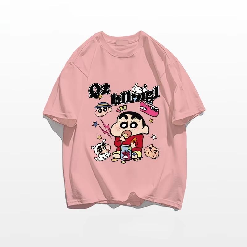 Crayon Shin Chan Friends Print T Shirt Polyester Unisex Short Sleeve Tee Y2K Harajuku Vintage Cartoon Streetwear Loose Casual Tops