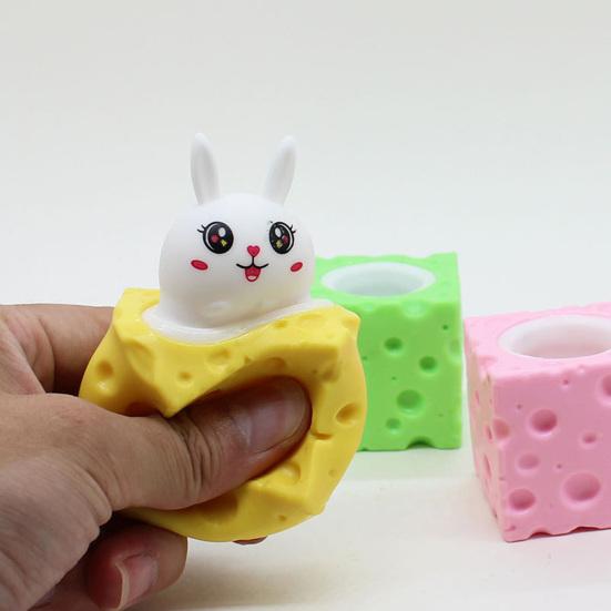 Bunny Cheese Squeeze Toy Stress Relief Rabbit Cup Cheese Fidget Toy Slow Rising Relaxation Stress Ball Simulated Cheese Sensory Toy