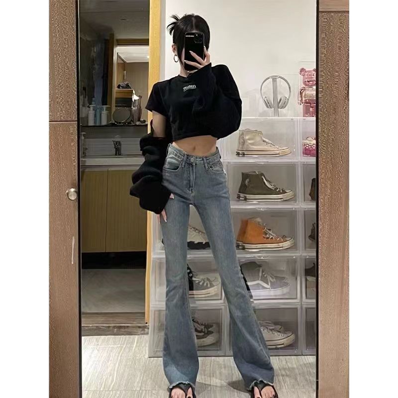 

Женские джинсы с высокой посадкой, микро-клеш, новые, облегающие и тонкие, маленькие, в стиле ретро, удлиненные, трендовые XL