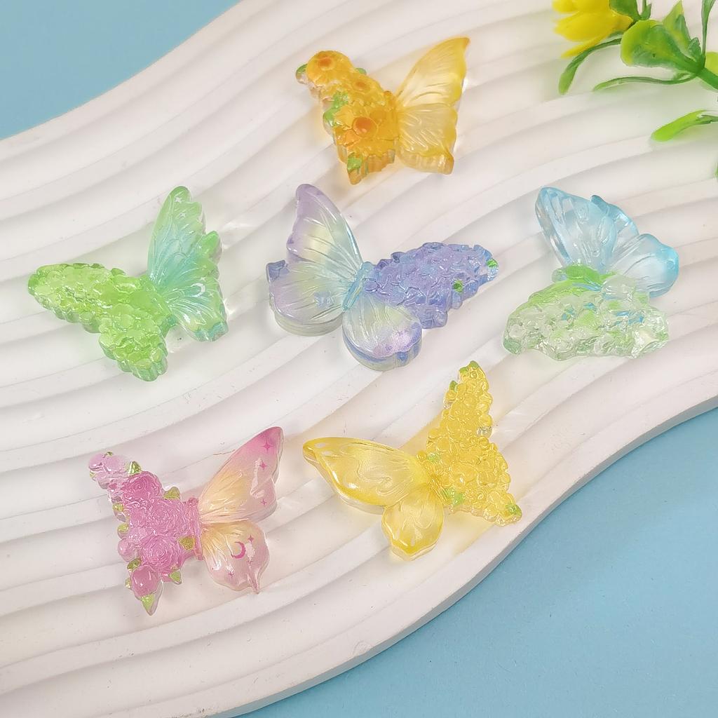 100pcs Mixed Gradient Mini Butterfly Slime Charms Flat Back Resin Cabochons for Jewelry Making DIY Hair Bows Center