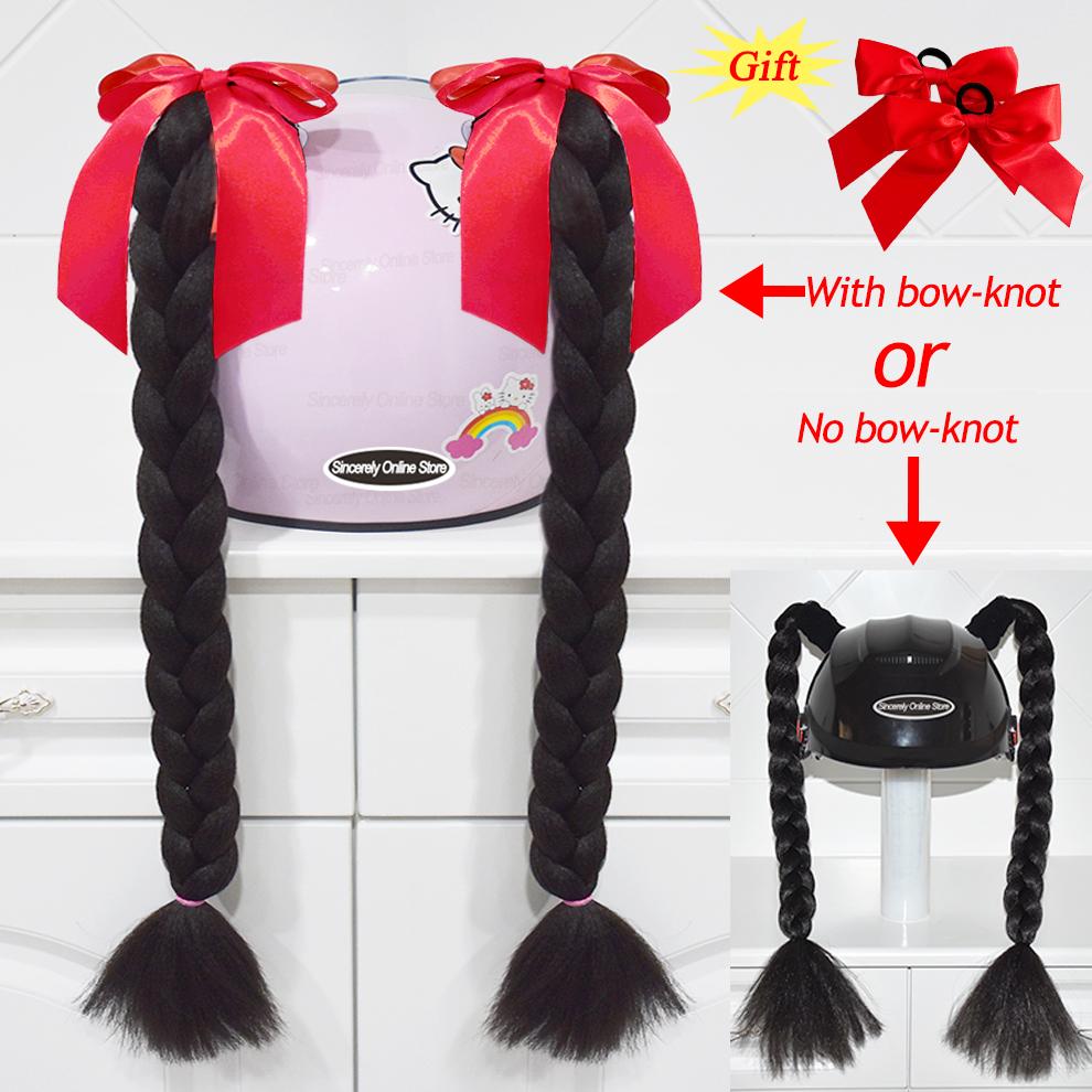 2pcs Quality Braids For Motorcycle Helmet Ponytail Sucker Braids Wig For Woman Helmet Decor Ears Twist Accessories 164 Colors