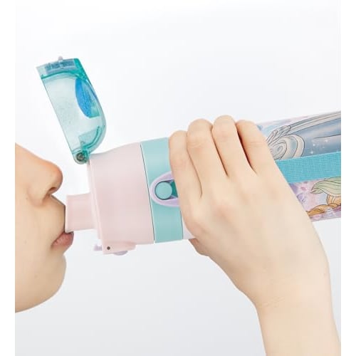 Skater Children's Water Bottle, 2-Way, 470ml (Direct Drinking) or 430ml (Cup Drinking), Disney Princess Design, Size 25, Girls, Stainless Steel, Insul