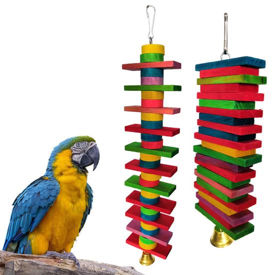2Pcs Bird Parrot Bell Building Block Hanging Cage Bite-resistant Climb Chew Toy