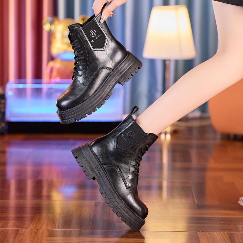 8582 Early Autumn Martin Boots Women's 2025 New Platform Shoes British Style Brown Small Retro Inner Height-increasing Short Boots