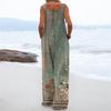 Women's Fashion Casual Loose With Pockets  Sleeveless Printed Jumpsuit