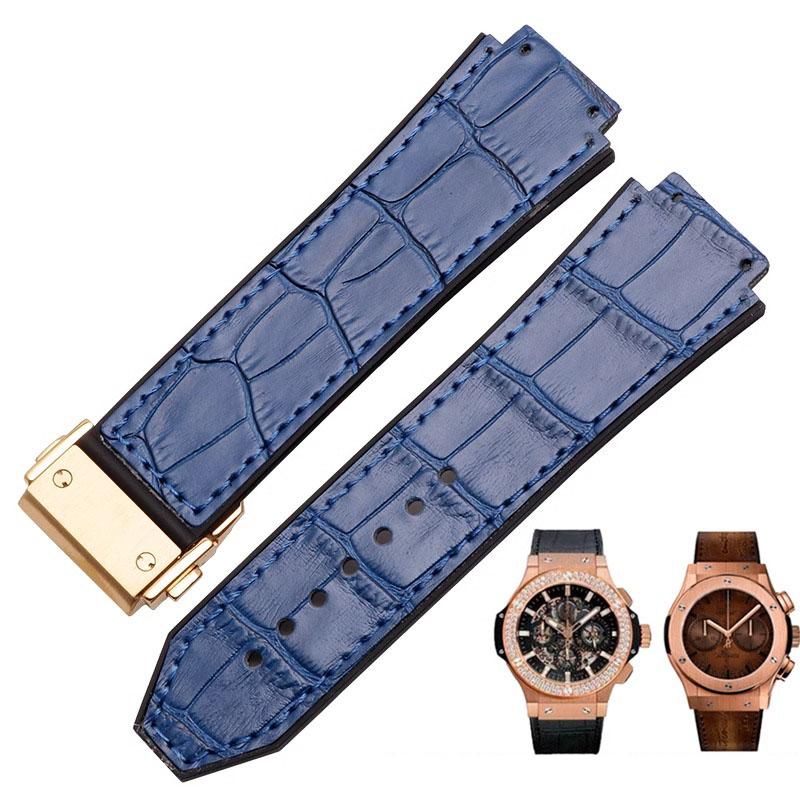 Für HUBLOT BIG BANG Echtes Leder 25mm*19mm Wasserdichtes Herren-Uhrenarmband Kette Uhr Gummi-Uhrenkette