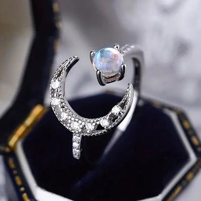 1Pc Exquisite Moon Ring Synthetic Zircon Sweet Matching Jewelry Daily Wear Ring