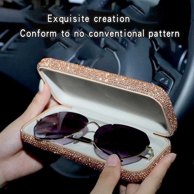 Diamond-Studded Car Sunglasses Holder - Portable Storage Box for Car Interior