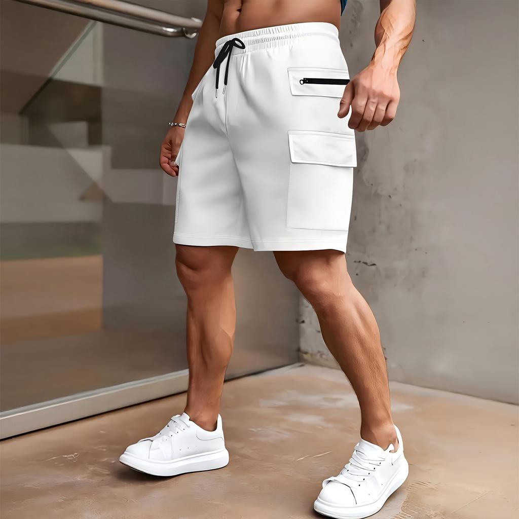 Cargo Shorts For Men Elastic Waist Hiking Work Shorts Outdoor Golf Jogger Running Shorts Zipper Pockets