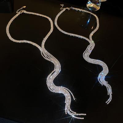 Light Luxury Style Diamond-set Multi-layer Fringed Choker Necklace Personalized European and American Exaggerated Collarbone Chain Necklace
