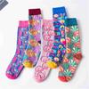 Retro Color-Block Mid-Calf Socks: Trendy Unisex Cartoon Shell Design, Bright and Stylish for Couples