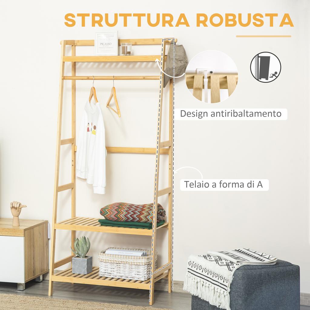 Bamboo Floor Shelf With Shelves 70x42x164cm Wood Color