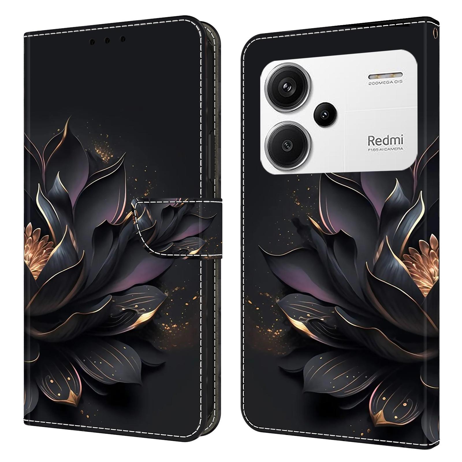 

Для Xiaomi Redmi Note 13 Pro+ 5G кожаный чехол 3D креативный узор дизайн откидная подставка чехол для телефона Purple Lotus