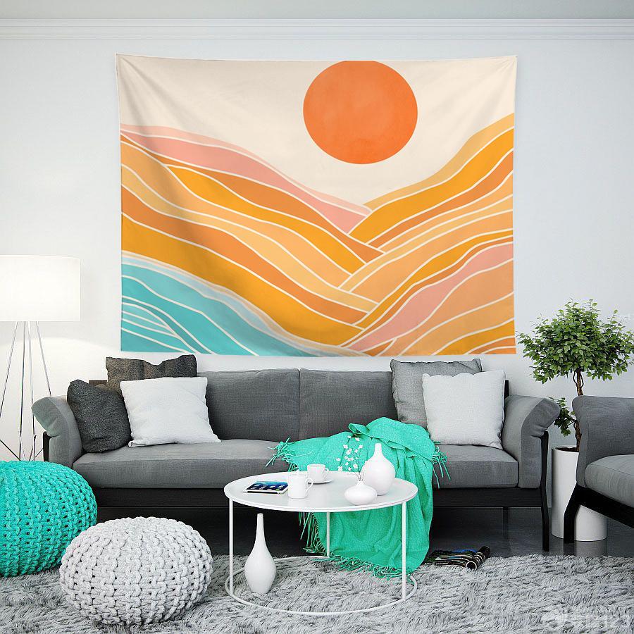 Watercolor Sea Sunset Tropical Forest Print Tapestry  Plants Abstract Landscape Living Room Bedroom Home Decor