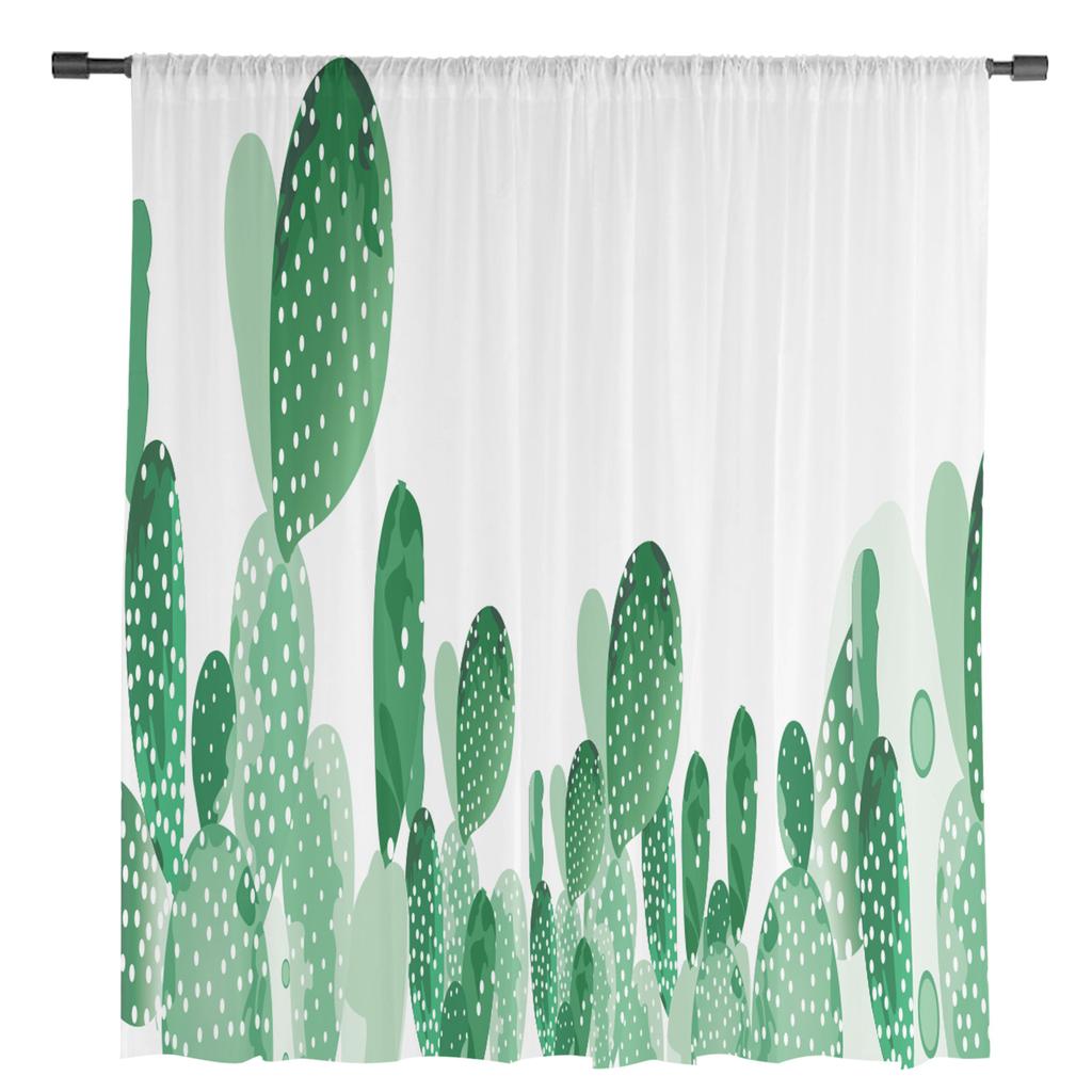 Cactus Green Luxury Tulle Curtains Modern Living Room Kitchen Chiffon Curtain Bedroom Sheer Valance Curtain