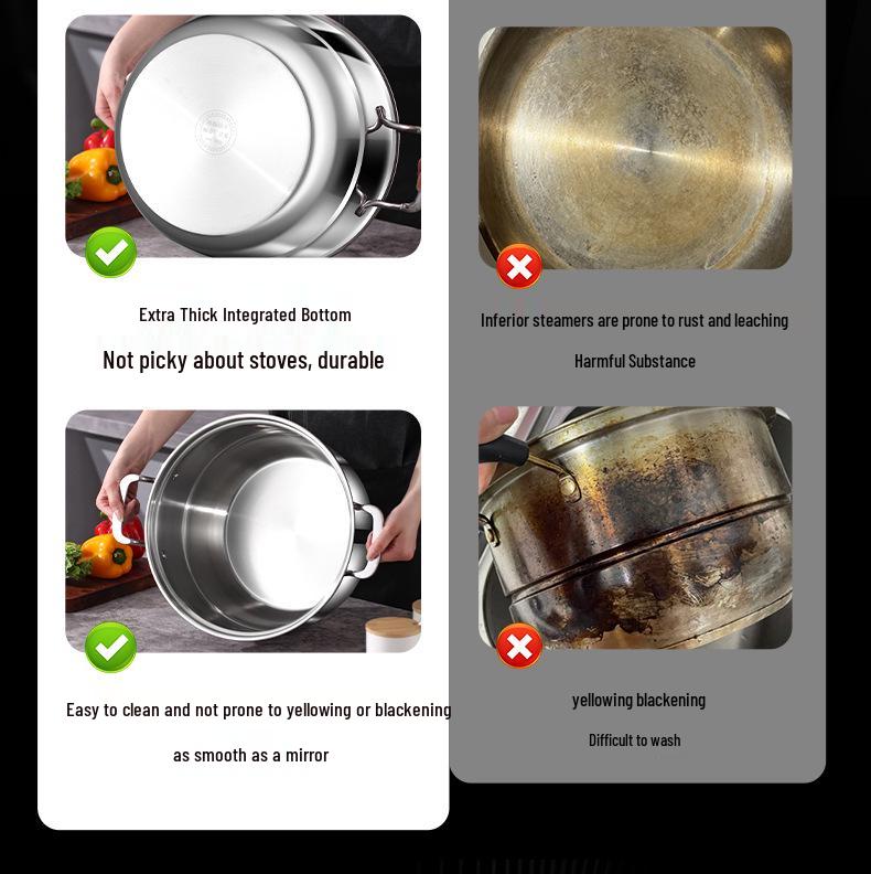 Three-Layer 304 Steel Steamer Pot with Large Capacity for Multi-Functional Cooking