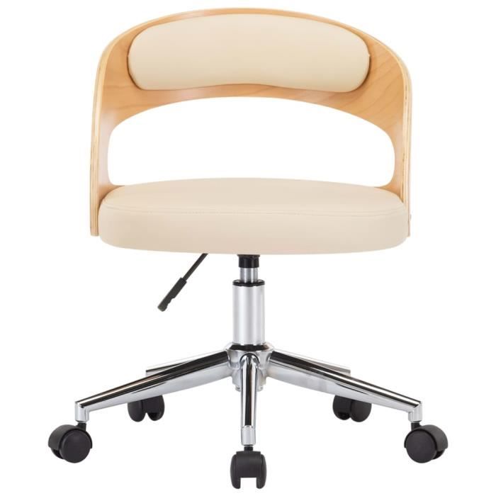 VidaXL Chaise pivotante de bureau Crème Bois courbé et similicuir