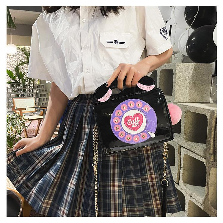 Stylish Women Telephone Shaped Crossbody PU Leather Shoulder Bag Female Casual Handbag Shopping Street School Satchel Tote Purse чёрный