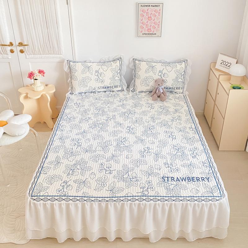 Παχύ στρώμα ύπνου από λάτεξ, σετ τριών τεμαχίων με βολάν κρεβατιού, μικρό φρέσκο, υψηλής ποιότητας δαντέλα σιφόν, πλένεται και διπλώνεται.