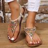 Large size women's shoes beaded famous style flat bottom sandals women's toe elastic beach cool slippers wish source