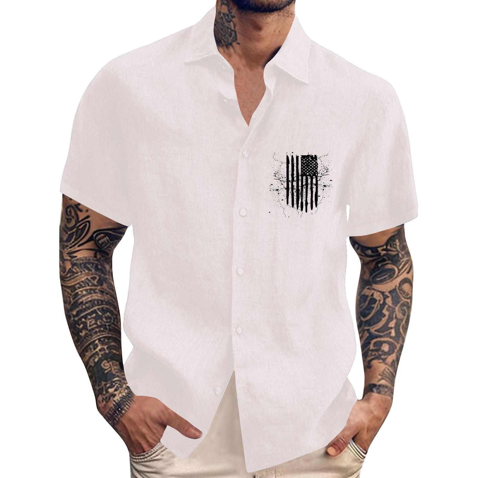 

Мужская повседневная свободная рубашка с короткими рукавами и модным верхом с лацканами M белый