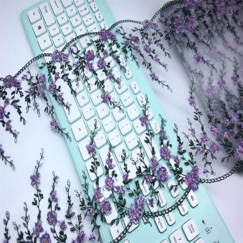 

(3 colors) Floral Embroidery Lace, Embroidered Mesh lace fabric for Lingerie, Bra, Underwear, Dress, Doll, Home Decro and Crafting (23.5cm wide) 1 meter x 23.5 cm темно-зелений колір/фіолетовий