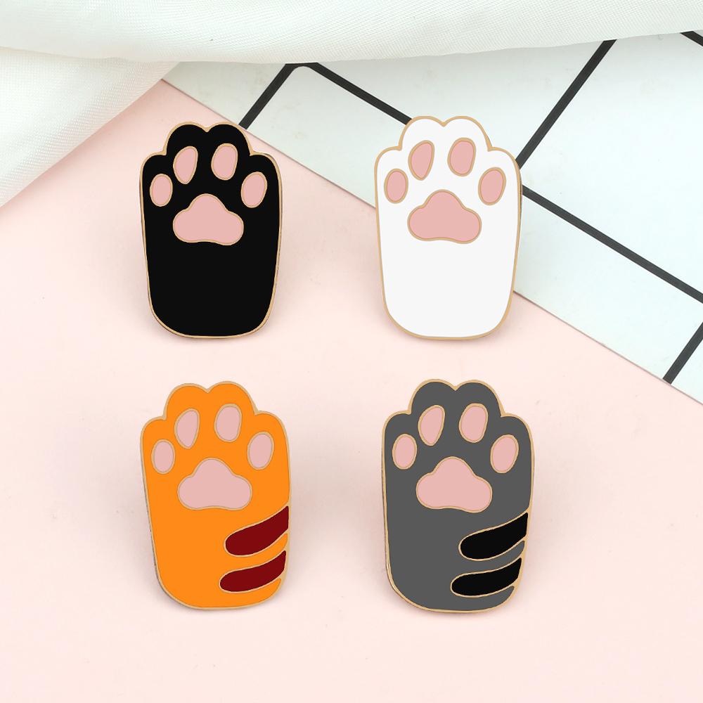 4 Colors Cartoon Cat Paw Brooches Cute Animal Kitten Claw Enamel Pins for Kids Friends Backpack Lapel Badge Fashion Jewelry Gift
