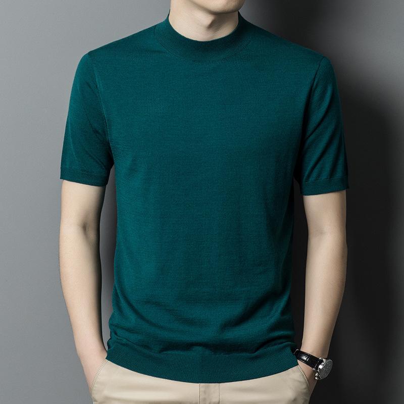 Jarní nový styl vlněný svetr pro muže středního věku tenký s kulatým výstřihem ležérní svetr s krátkým rukávem pánské oblečení