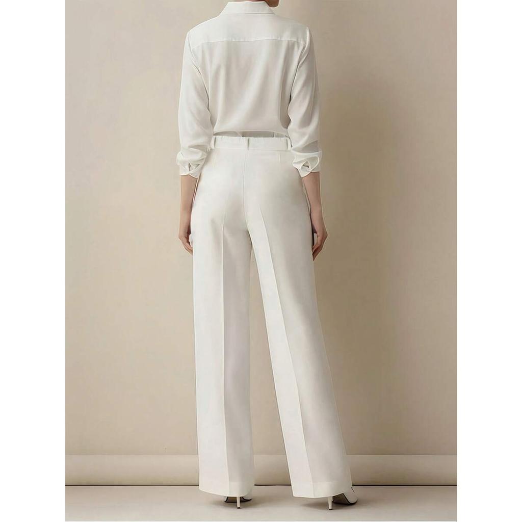 Jednokolorowe spodnie casual, Damskie spodnie z wysokim stanem, plisowane, luźne, Spodnie do pracy