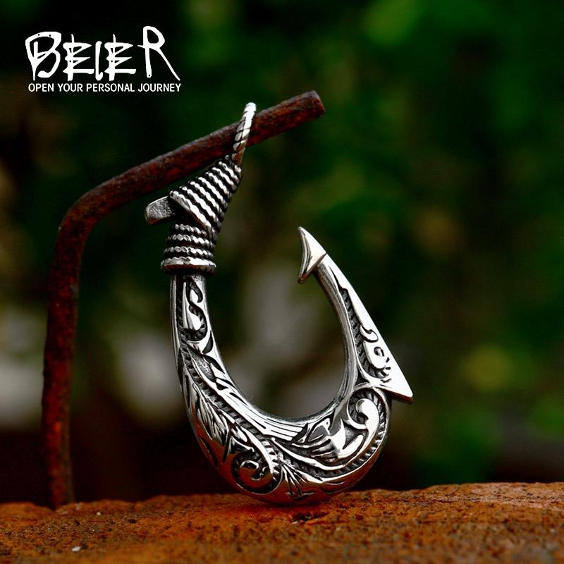 BEIER Viking Fishhook Shaped Pendant Pendant Necklace Quality Stainless Steel Biker Punk Jewelry For Man BP8-1035