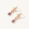 Golden Plated Bow Drop Earrings with Pink & Purple Zirconia for Women