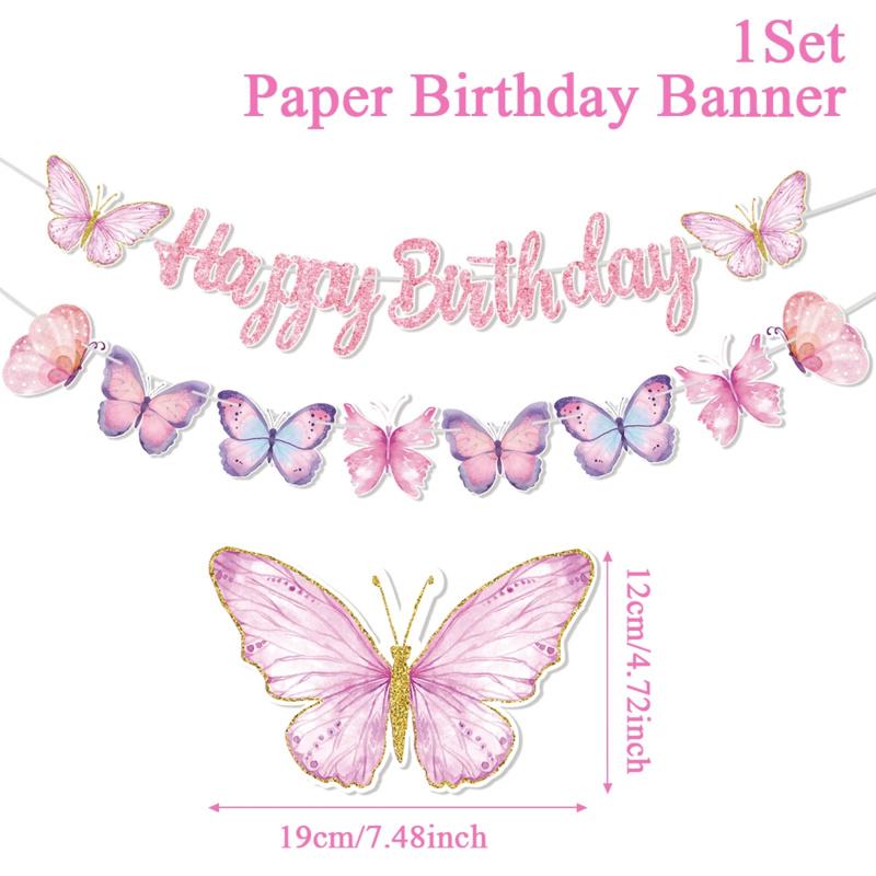 Butterfly Theme Happy Birthday Banner - Dance Pendant Design, Party Decorations, Happy Birthday Photo Props