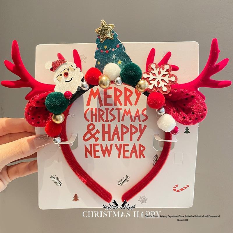 Mori Style Reindeer Antler Headband & Clips - Festive Red Hair Accessories for Women and Children