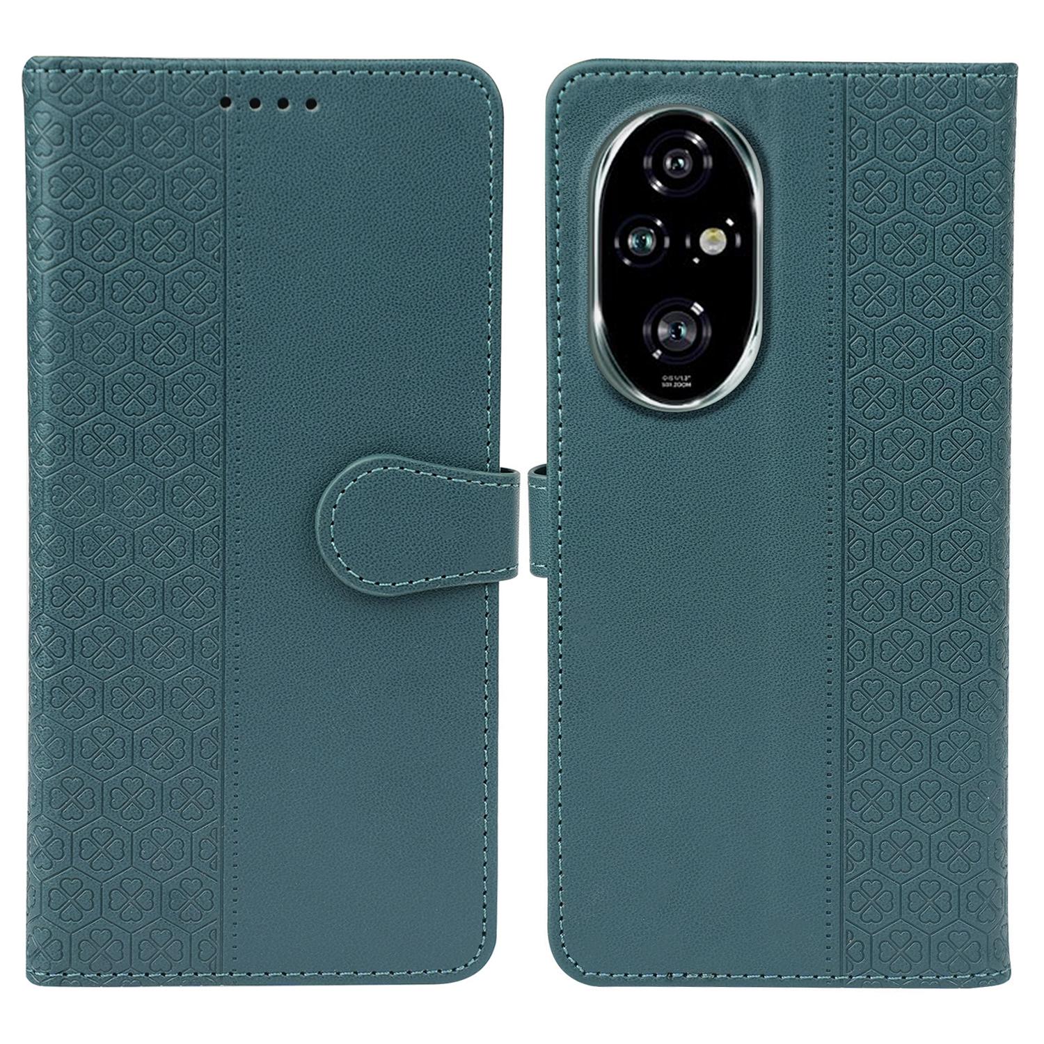 

For Honor 200 Pro 5G Case Magnetic Clasp Four Leaf Clover Leather Phone Cover Green