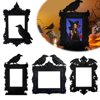 Halloween Vrána Netopýr Vintage Rámeček na fotky Černá Atmosféra Dekorace Ozdobný Rámeček na fotky Halloweenské Stolní Ozdoby