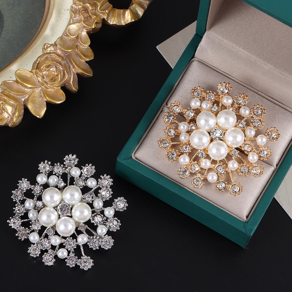 Fashion Accessories Wedding Dress Women Flower Brooches Pins Crystal Rhinestone Jewelry Pearl