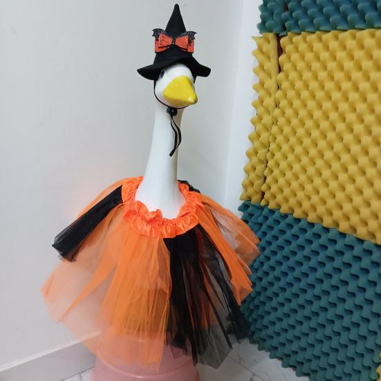 Goose Outfits Halloween Porch Goose Clothes with Witch Hat Bowtie And Tutu Skirt for 23-inch Lawn Goose Statue