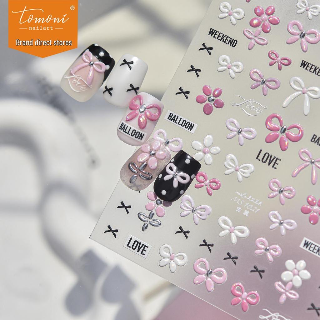 Tomoni Metal Nail Art Stickers: 3D Embossed Japanese Bow Tie Decoration
