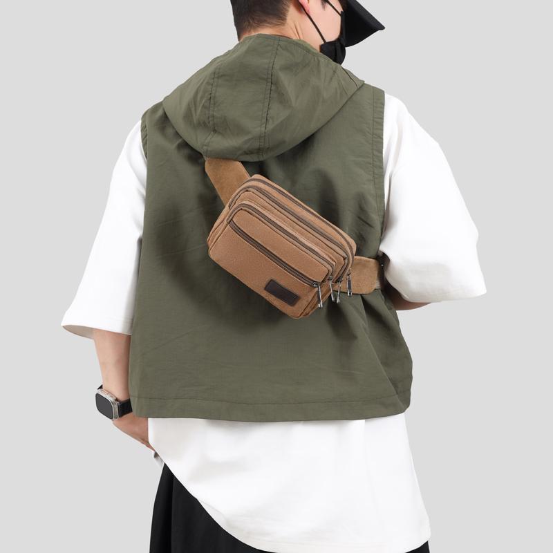 Men's Outdoor Canvas Waist Bag - High Capacity Durable Fanny Pack for Sports & Travel (Water-Resistant Phone Purse)
