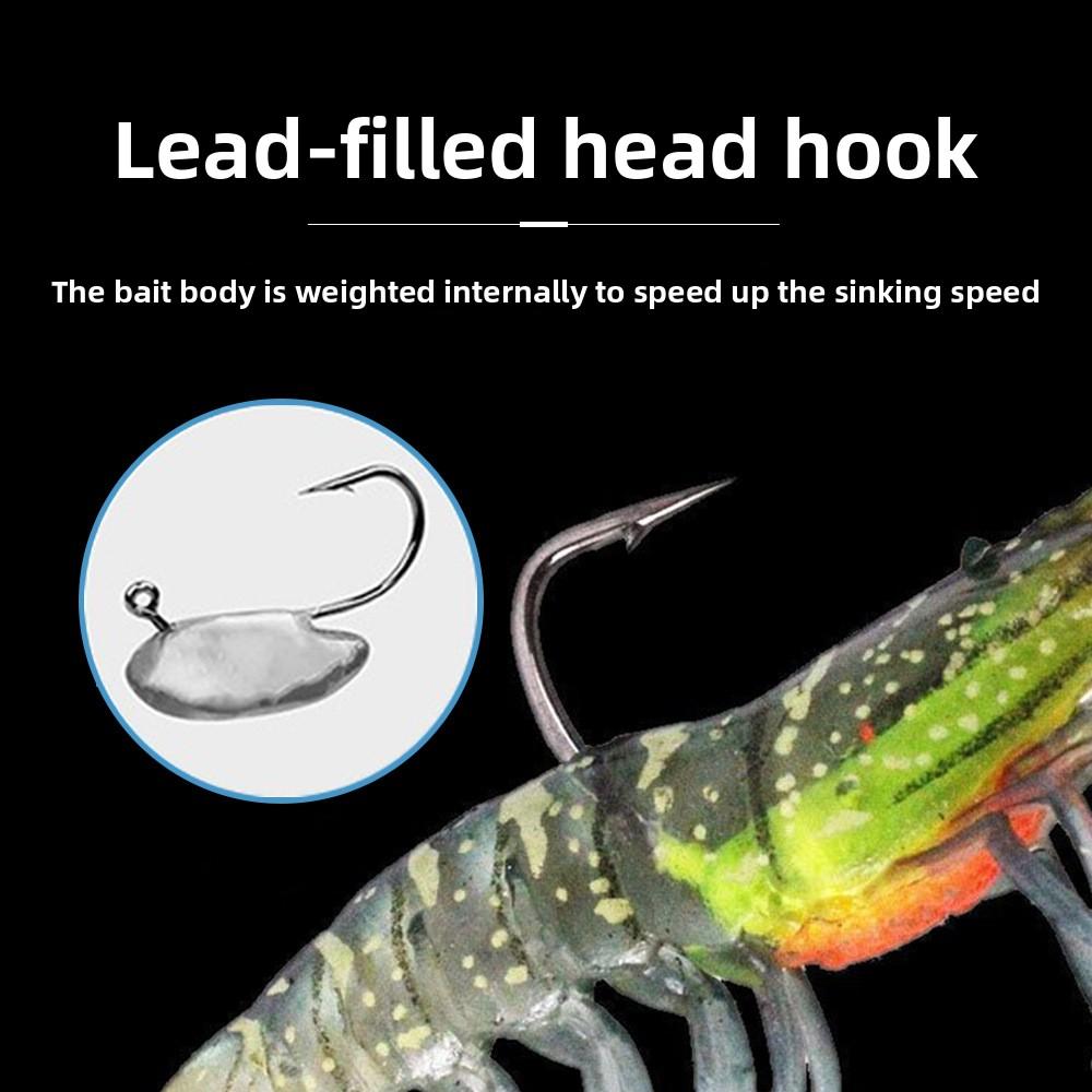 Shark-Like 3-Piece Stainless Steel Artificial Soft Bait Shrimp-Shape with Hooks for Bass Fishing