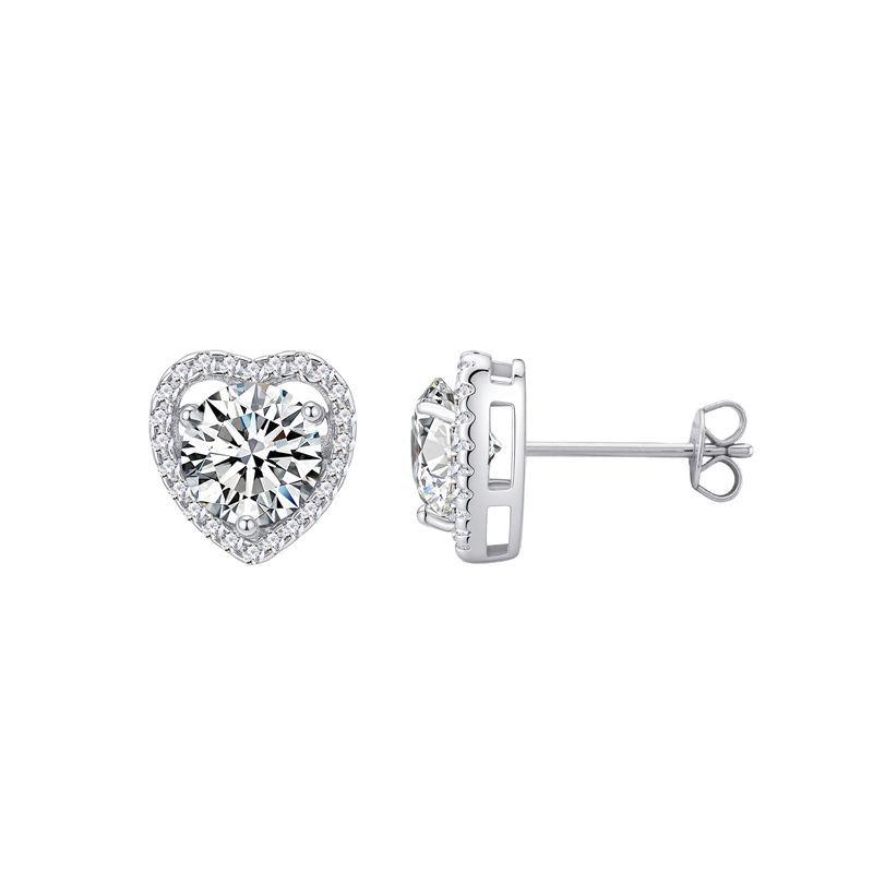925 Sterling Silver Heart-Shaped Moissanite Stud Earrings, 1 Carat, Luxury and Elegant Design 925 Silver