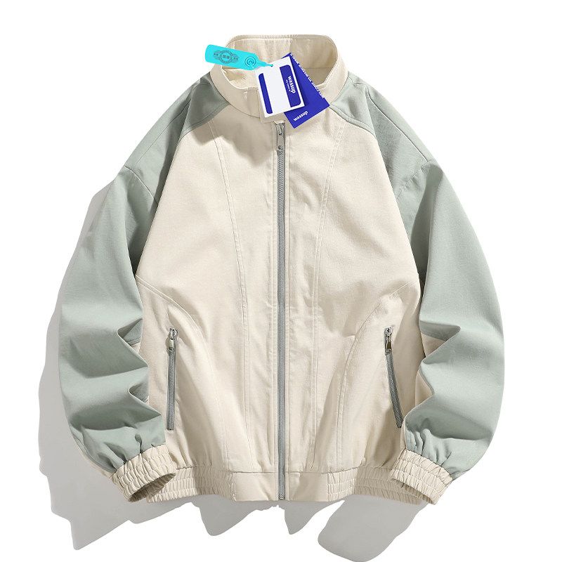 Wassup Casual Stand-Up Collar Jacket for Men, Spring and Autumn Thin Patchwork Sports Coat, Trendy Brand, Loose Fit, Versatile