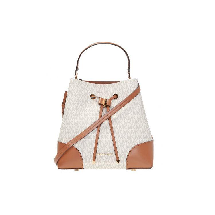 

Michael Kors MK Mercer Gallery Bucket Vintage Drawstring Color Block Canvas And Leather Tote Bag Women Bags White Brown 30F9GZ5L6B-149 Basic Set (Bag+Dust Bag)