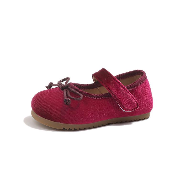 Korean Velvet Girls' Bow Princess Shoes - Retro, Versatile, Shallow Mouth for Spring & Autumn