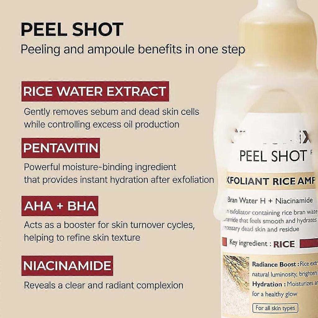 Peel Shot Glow White Rice Peeling Ampoule, Soft Exfoliating Face and Body Scrub Dead Skin Cells Remover for All Skin Types skin care 100ml