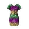 10542 European & American Gradient Sequin V-neck Backless Mini Party Dress