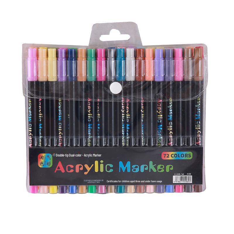 Dual-Tipped Two-Color Acrylic Marker Pens, Non-Smudging Watercolor Brush Pens for Students, Ideal for Coloring, Doodling, and Drawing.