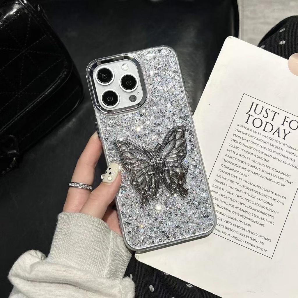 Apple 15Pro Butterfly Mobile Phone Case for iPhone14 Epoxy Sequins High-end Women's Internet Celebrity 13 Soft Case