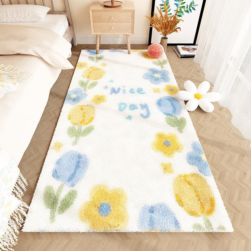 French Style Bedroom Decor Plush Carpet Flower Pattern Carpets for Living Room Fluffy Soft Bedside Rug Thick Washable Floor Mat